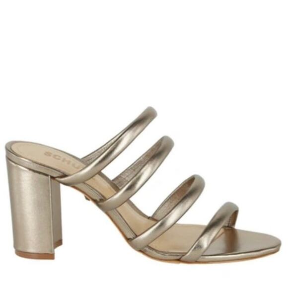 SCHUTZ FELISA METALLIC LEATHER HEEL IN LUNA women’s size 7.5 - Picture 1 of 11